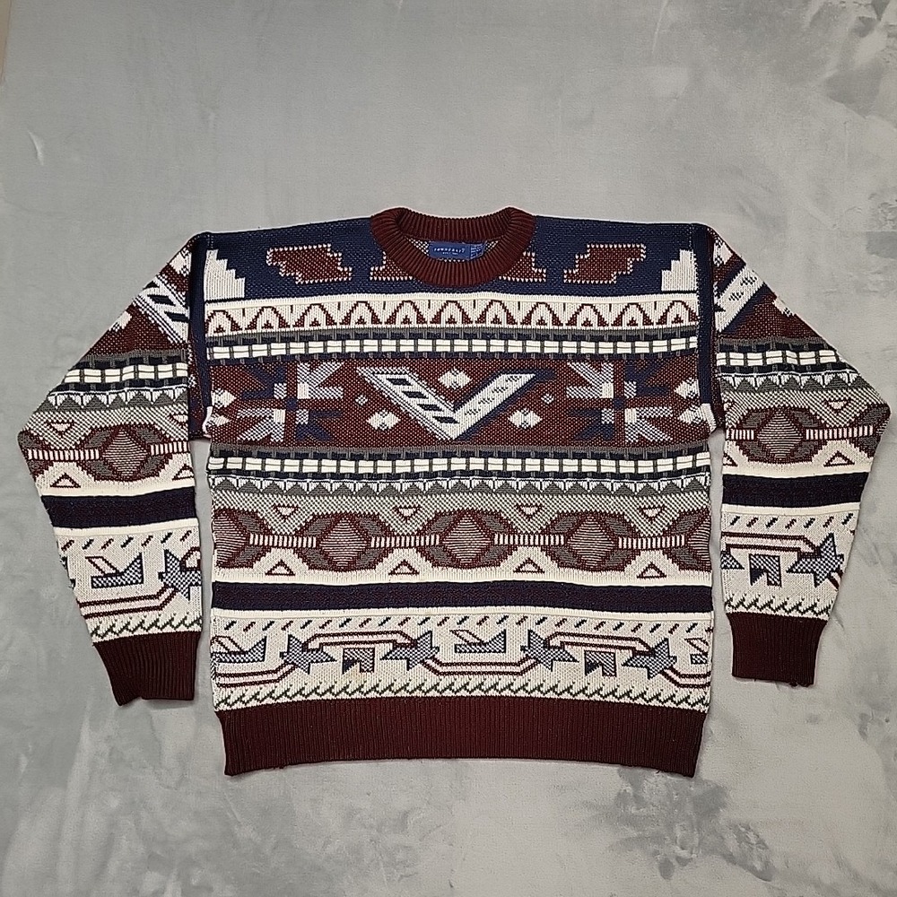 Towncraft Sweater Mens‎ L Multicolor Geometric Aztec Fair Isle Crewneck Pullover